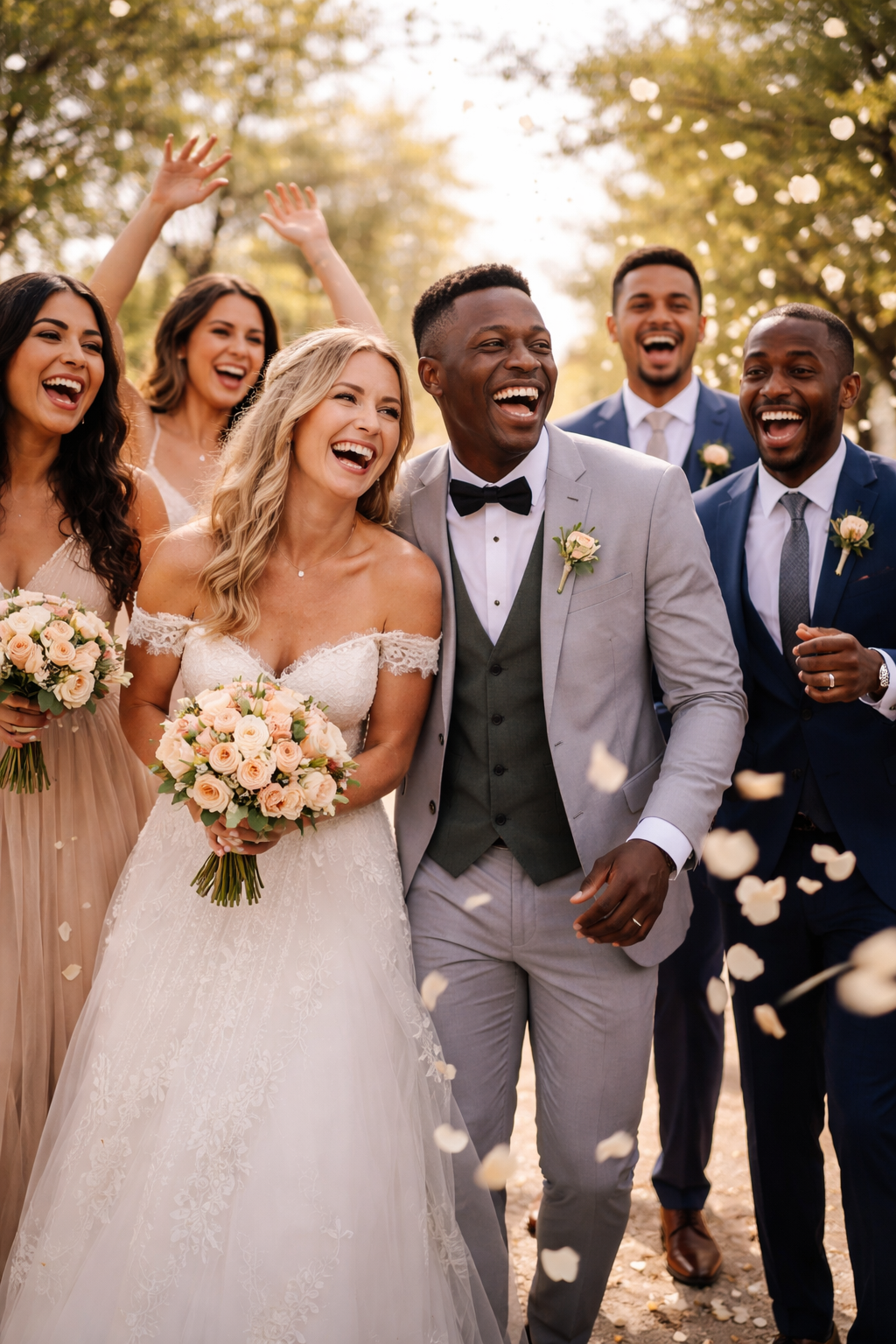 Wedding couple laughing